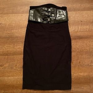 Black Stretchy Pencil Skirt with Attached Belt